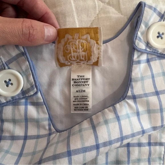 Beaufort Bonnet- Blue and White Plaid Baby Jon Jons - Picture 3 of 3